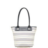 バーバリー ボーダー トートバッグ ハンドバッグ アイボリー ネイビー キャンバス レザー レディース BURBERRY 【中古】